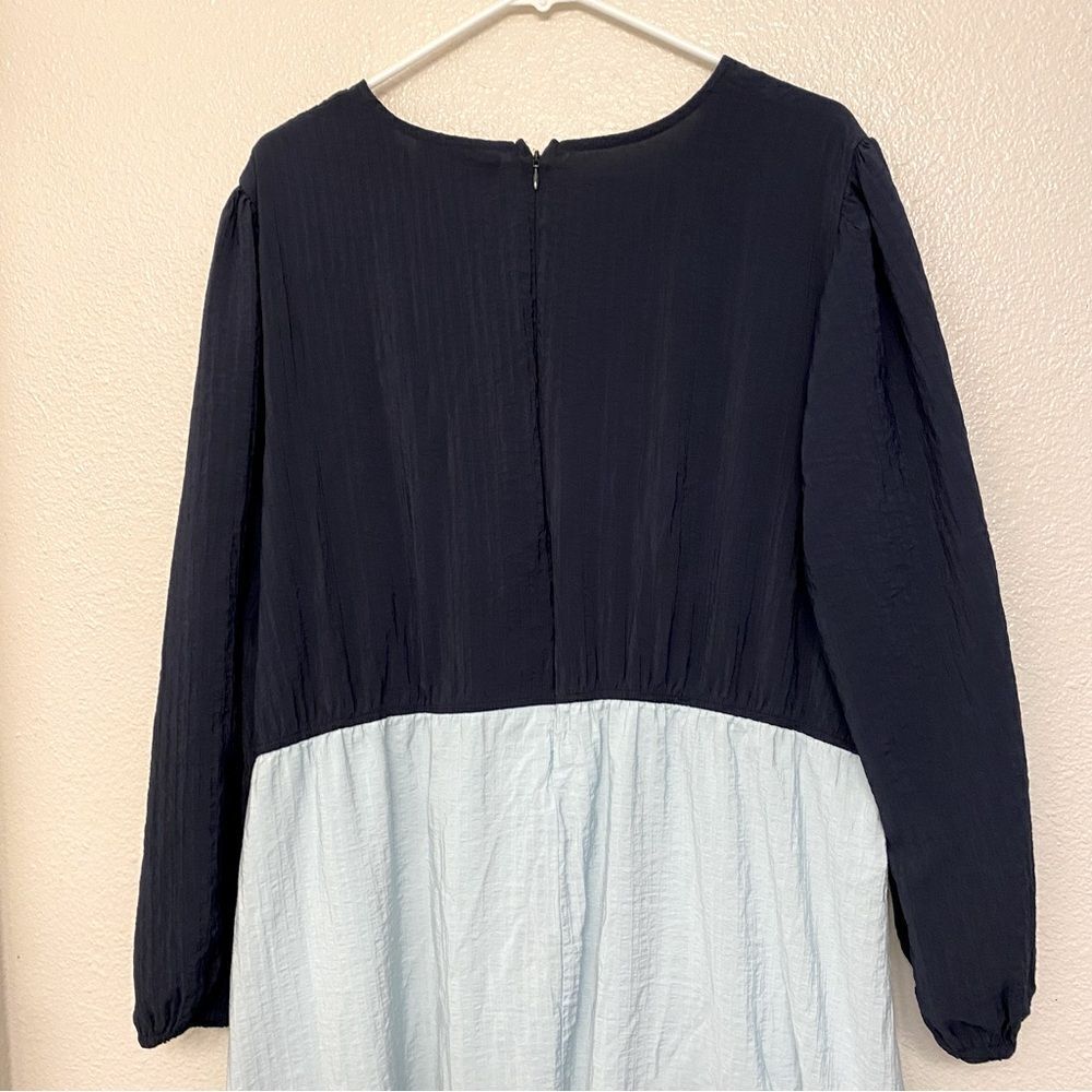 Lane Bryant Tiered Crepe Maxi Dress Blue Colorblock Long Sleeve V-Neck Plus 20P - Picture 5 of 12